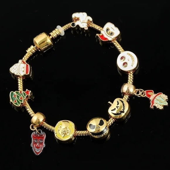 Silver Plated Gold Tone Nightmare Before Christmas Themed Charm Bracelet - Picture 3 of 5